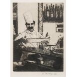 * Wilfred R E Fairclough [1907-1996]- Venice, The Chef,:- etching,