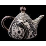 *Mark Dally (Contemporary) a pottery 'black and white' teapot and cover: of dome shaped form