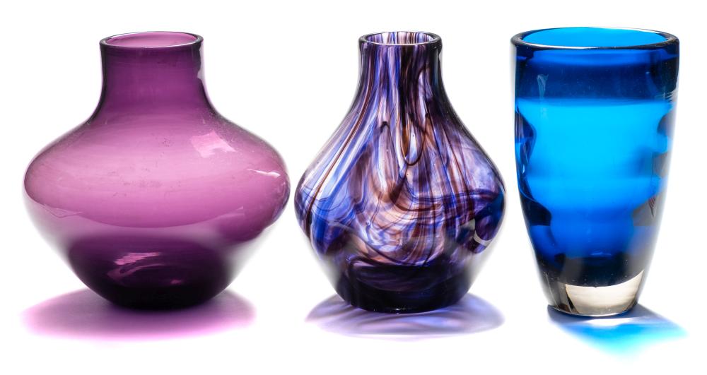 James Powell & Sons (Whitefriars) three vases: after the originals by Geoffrey Baxter and