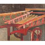 British School 20th Century- The Red Cart,:- oil on board, 89 x 108cm.