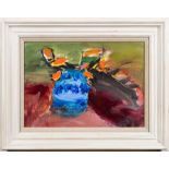 * Margaret Gregory [1927-2011]- A blue pot from Cornwall,:- signed bottom right oil on board,