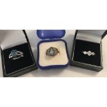 3 boxed ladies silver stone set dress rings.