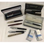 A collection of vintage fountain pens, some with 14ct nibs, one with 14ct gold filled case.