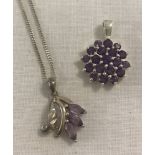 A 925 pendant set with 3 marquise cut amethyst stones on a 18 inch fine curb chain.