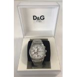 A men's boxed Dolce & Gabbana chronograph wristwatch with stainless steel strap.