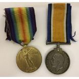 British WW1 medal duo; War and Victory medals.