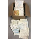 A box of assorted UK Ordinance Survey maps, circa 1970's.