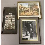 2 framed and glazed prints together with a framed and glazed collection of Will's Cigarette cards.