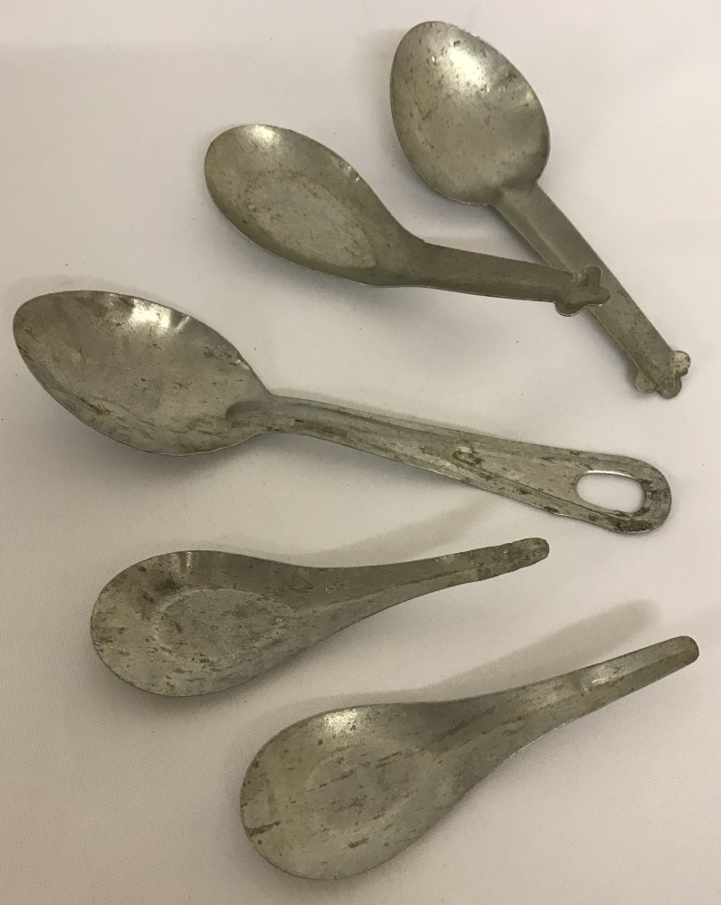 Vietnam war era relics. A collection of 5 rice bowl and soup spoons.