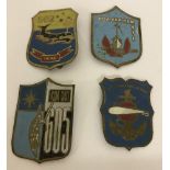 4 Vietnam War Era shield shaped beer can badges with painted design fronts.