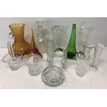 A collection of lead crystal, clear and coloured glass.