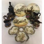 A box of assorted ceramics to include a collection of lustre ware a 3 Royal Doulton Series ware