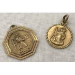 2 9ct gold St Christopher pendants.