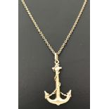 A 9ct gold anchor and rope pendant on a 18 inch fine belcher chain.