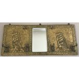 A brass wall hanging hall mirror/coat rack with bevelled glass mirror and Tea Clipper design.