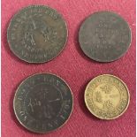 4 British Colonial coins to include 1846 Rutherford Bros Harbour Grace Newfoundland token.