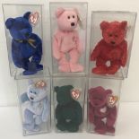 A collection of 6 cased Beanie Babies bears by TY.