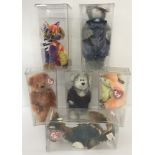 A collection of 6 cased Beanie Babies characters by TY.