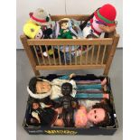 A collection of vintage dolls, dolls cot and accessories.