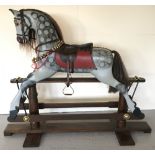 A bespoke handcrafted full sized childs wooden glider rocking horse with makers name plate. .