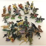 A quantity of 1970's plastic & diecast toy knights, horses, cowboys and soldiers.