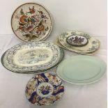 A collection of decorative plates and meat platters to include English & Continental makers.