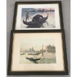 2 vintage prints of Venice, framed and glazed.