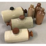 3 stone hot water bottles together with 3 vintage stone bottles.