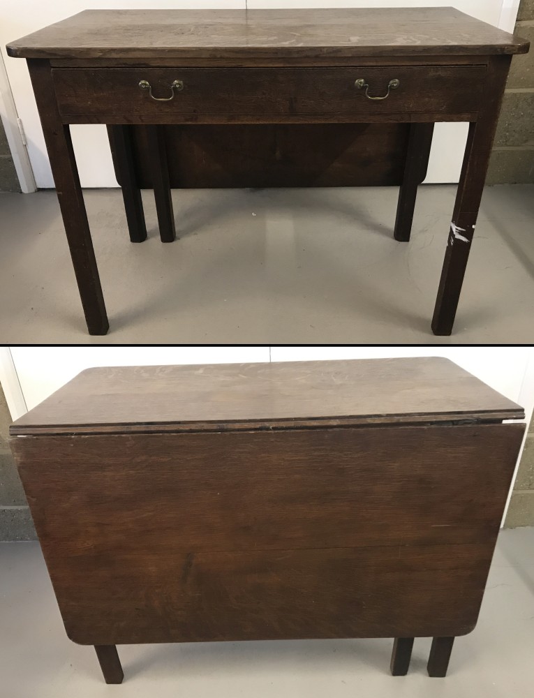 A Georgian dark oak one sided drop leaf gate leg table.