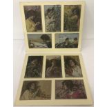A collection of 10 Victorian/Edwardian Cascella postcards mounted on 2 cards.