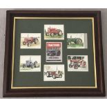 A framed and glazed set of "Tractors Of The Sixties" cards.