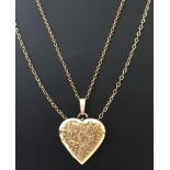 A 14ct rolled gold heart shape locket and chain. Together with a 9ct gold fine belcher chain.