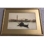 Andrea Biondetti (Italian 1851-1946) Venetian watercolour of a gondola canal scene.