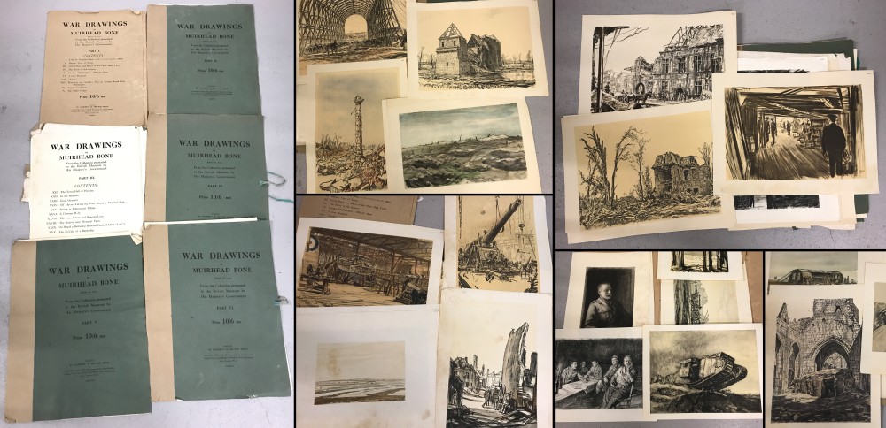 A collection of War Drawings prints by Muirhead Bone. Published by authority of the war office.