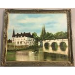 W.Y. Lam, gilt framed oil on canvas "A Bridge and River Thames at Maidenhead".