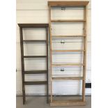 2 handmade pine wall hanging shelving units.