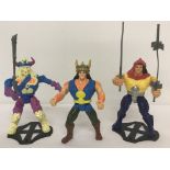 3 unboxed 1990's Hasbro Toys, Conan the Adventurer 8" figures with jointed limbs & pull cord action.