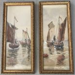 A pair of unsigned late 19th Century watercolours of Wherry boats.