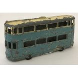 Dinky Toys Pre war Tram car #27. Light blue body with cream upper windows and roof.