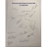 A sheet of autographs from the Gloucester County Cricket Club.
