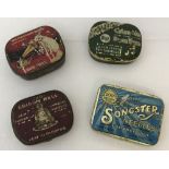 4 vintage gramophone needle cases and contents.