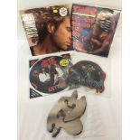 5 Rock genre vinyl records. 2 coloured vinyl together with 3 picture discs.