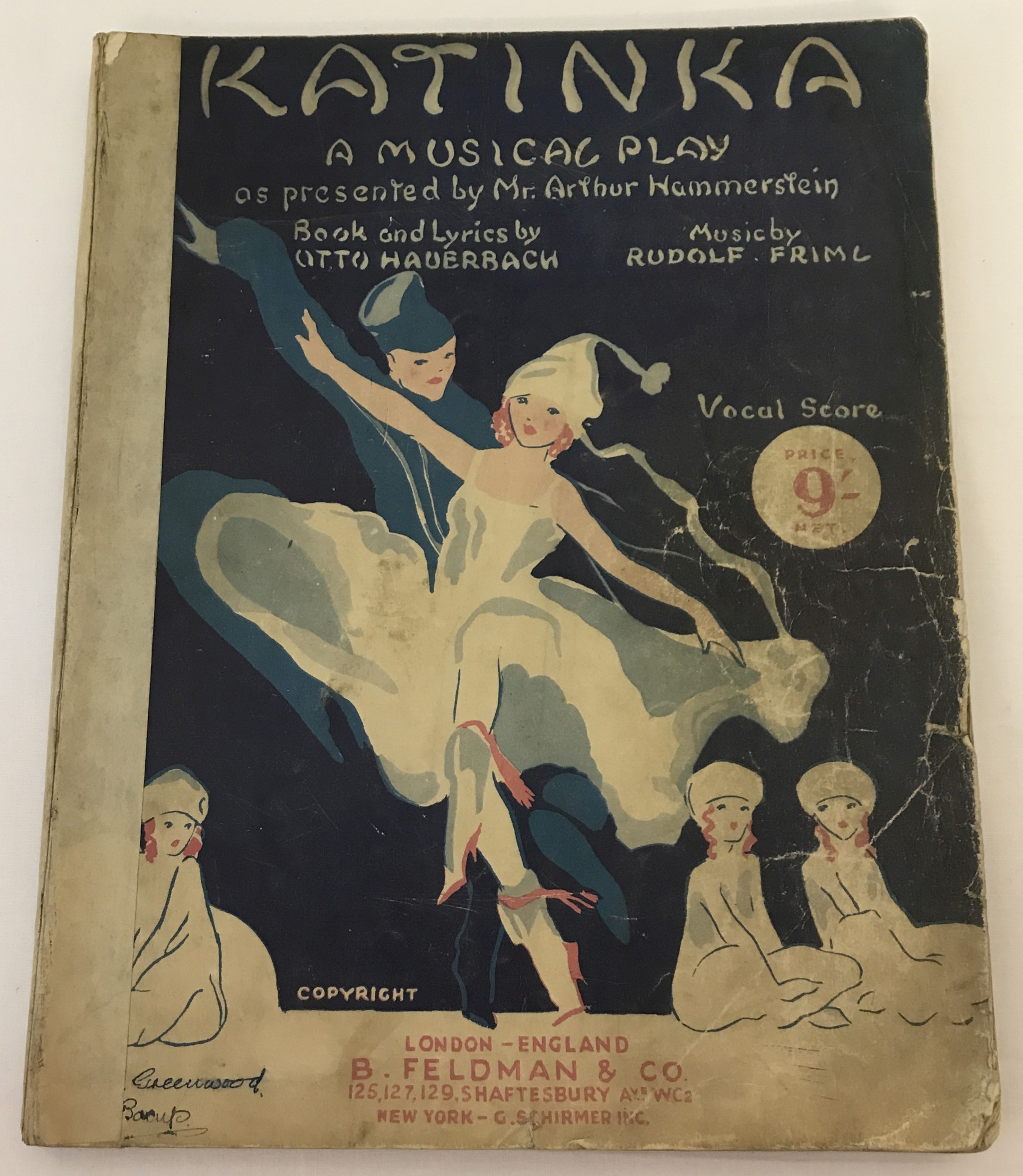 An antique vocal score of "Katinka, A Musical Play". Produced in 1916 by Arthur Hammerstein.
