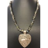 A silver and labradorite Asian style necklace with T bar clasp.