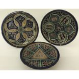 3 late 19th/early 20th century Persian blue ground pottery dishes.