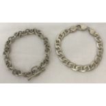 2 silver bracelets. A gucci style chain bracelet marked 925.