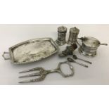 A small collection of silver plated items.