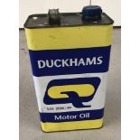 A vintage 4.5 litre Duckhams motor oil can.