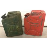 2 war department 5 gallon jerry cans, dated 1944 and 1950.