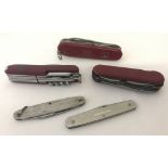 5 assorted pocket knives, to include Swiss army pen knives.